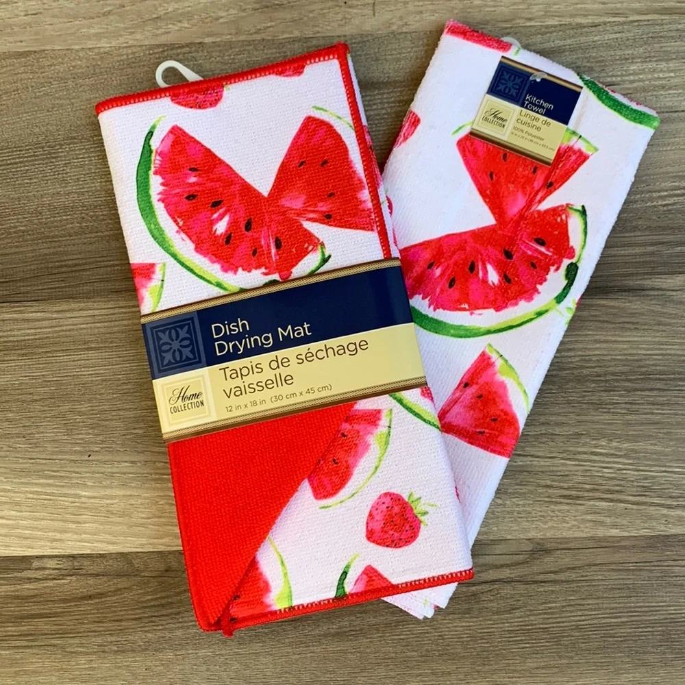 Dish Drying Mat Kitchen Towel Set Watermelon Strawberry Home Collection Summer 🆕